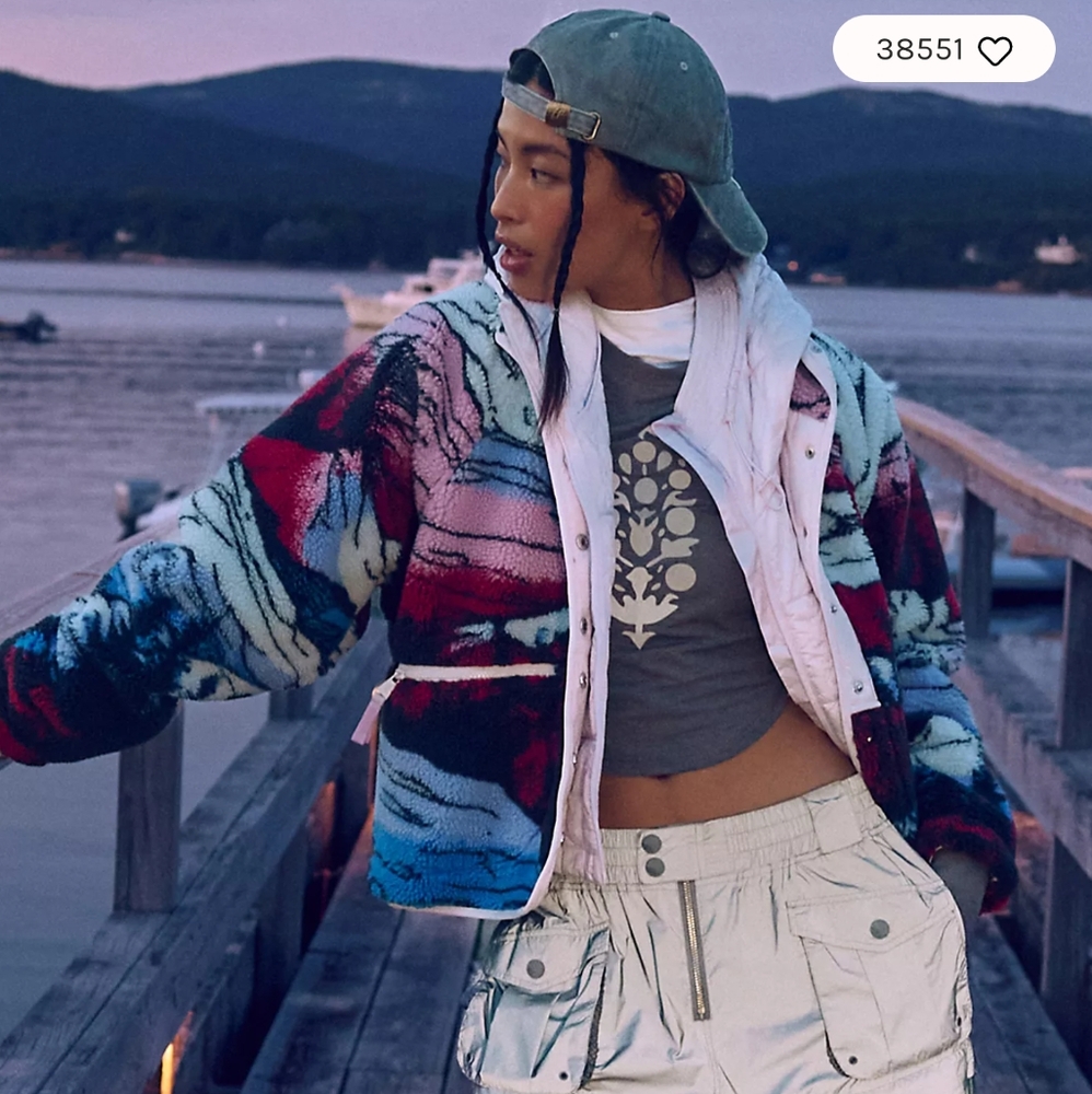 Free People Hit The Slopes Printed Fleece Jacket